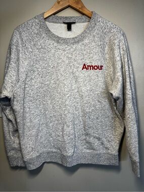 J. Crew Grey Crewneck Sweatshirt with Red "Amour" Embroidery XL